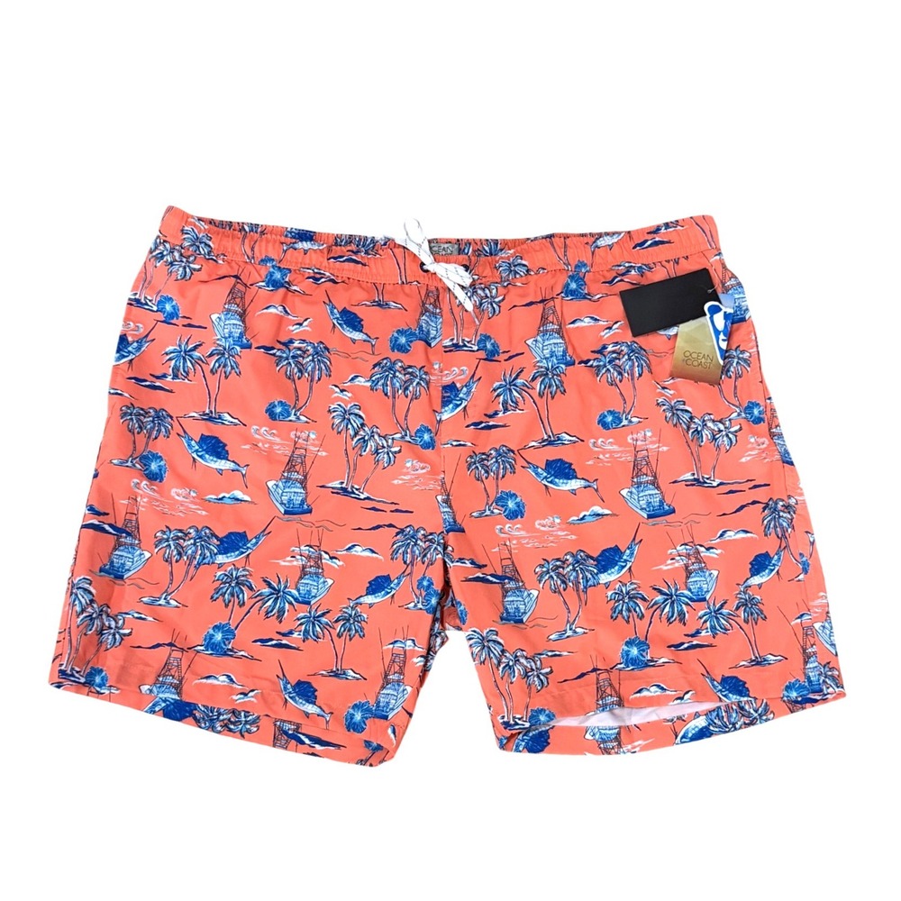 Ocean Coast Mens 3X Swim Trunks Tropical Fishing Sailboat Print NEW Beach Resort